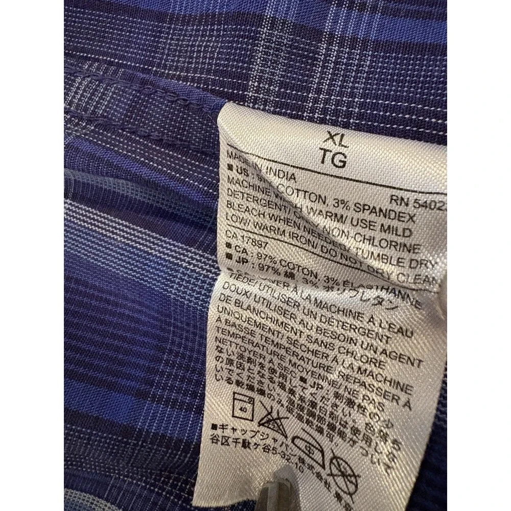 Banana Republic Mens Blue Plaid Stretch Tailored Slim Fit Button Down Shirt XL